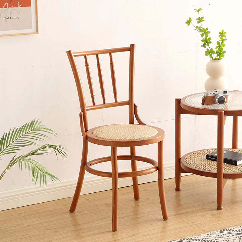 Vintage Cylinder Wood Rattan Dining Chair