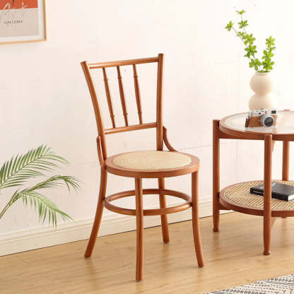 Vintage Cylinder Wood Rattan Dining Chair