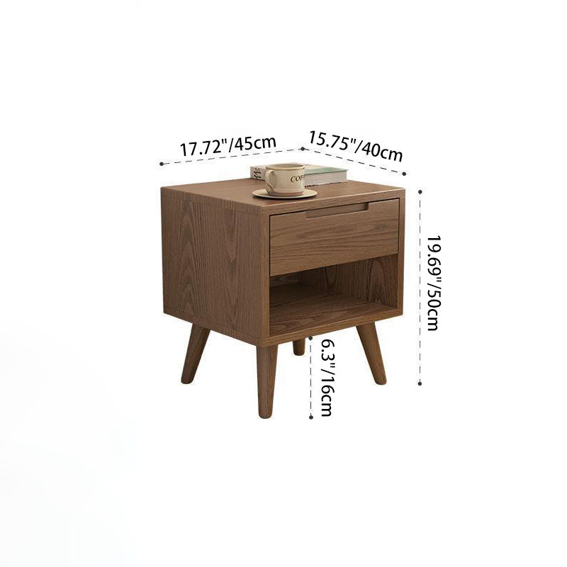 Modern Rubber Wood Bedside Nightstand — C / Wood Color