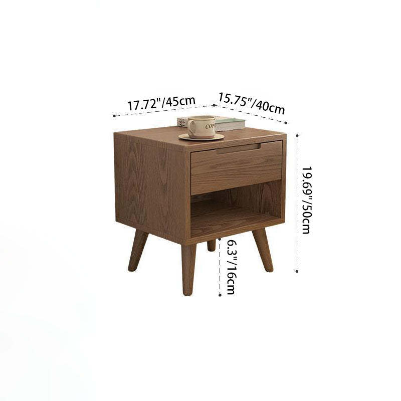 Modern Rubber Wood Bedside Nightstand — C / Wood Color