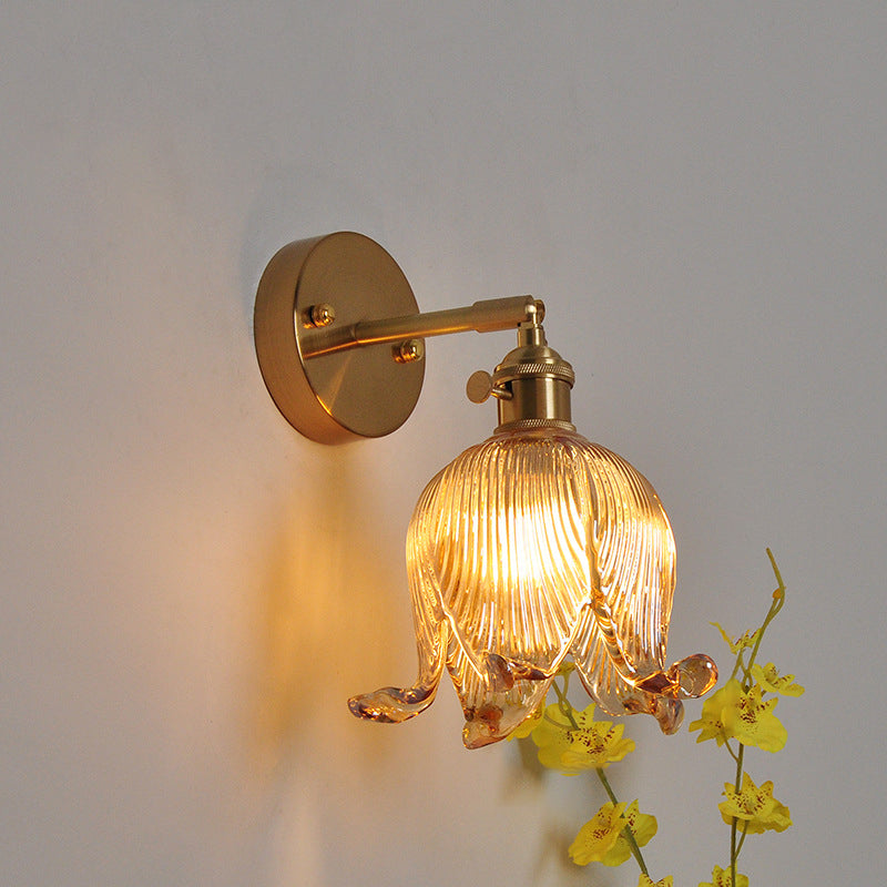 Vintage Japanese Brass Glass Bellflower Sconce