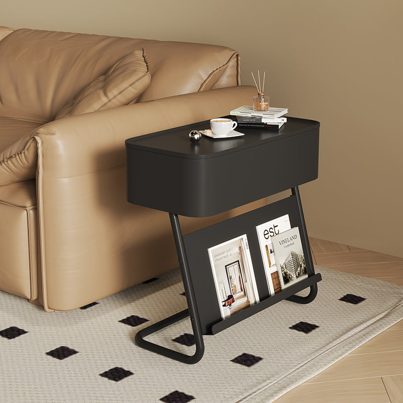 Nordic Rotating L-Shape Steel End Table — Black Tabletop + Black Carbon Steel Frame