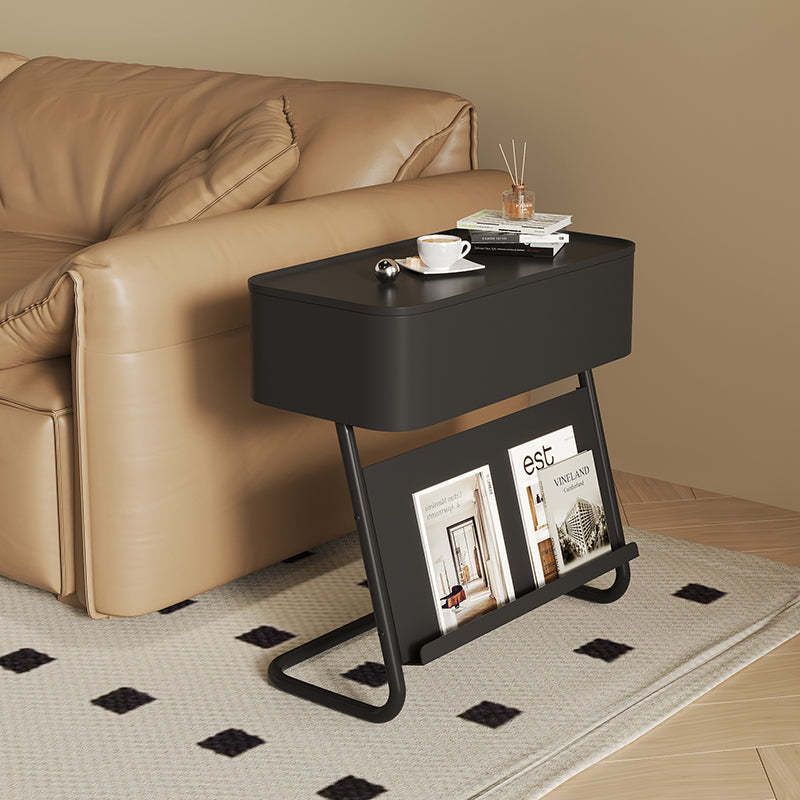 Nordic Rotating L-Shape Steel End Table — Black Tabletop + Black Carbon Steel Frame