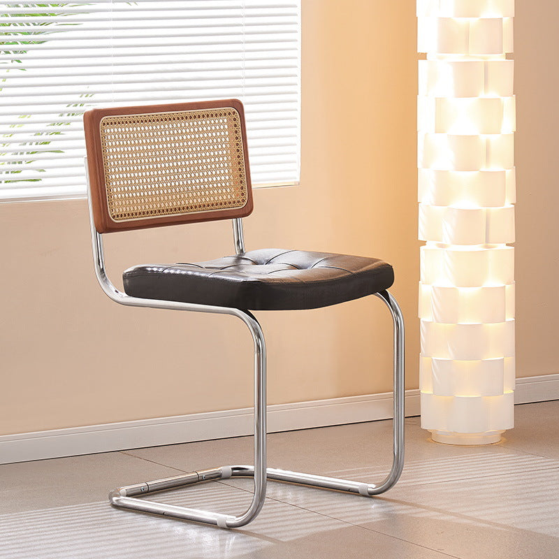 Vintage Rattan Leather Iron Armchair