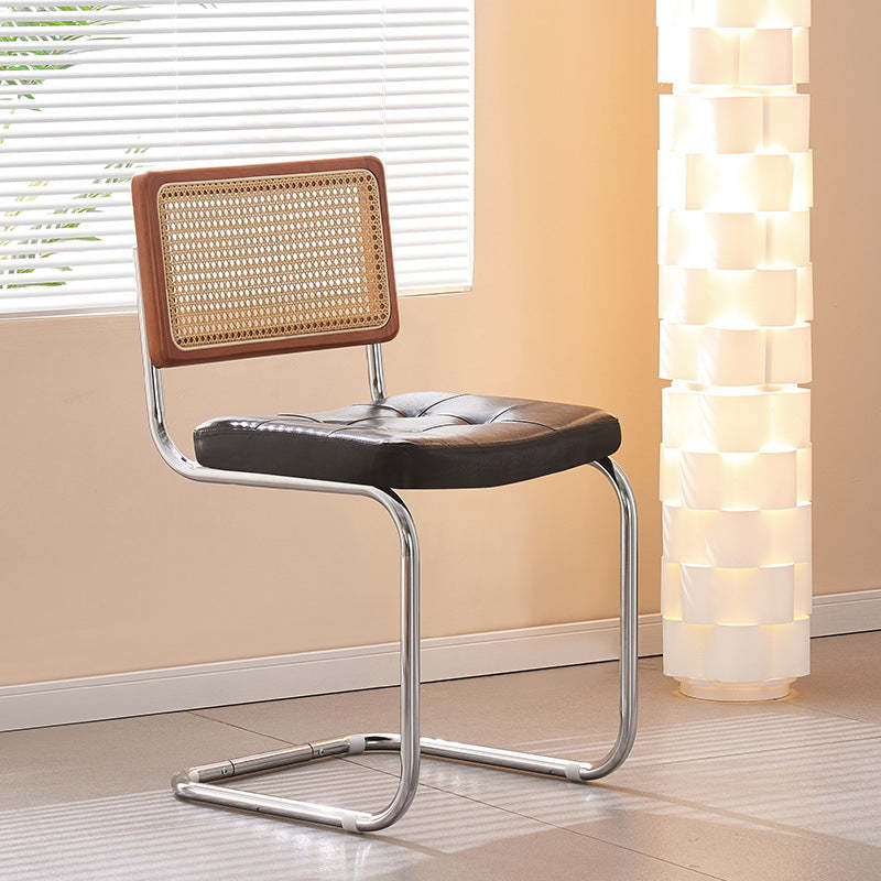 Vintage Rattan Leather Iron Armchair