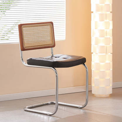 Vintage Rattan Leather Iron Armchair