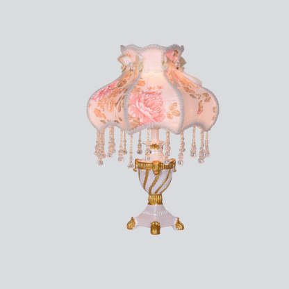 European Luxury  Fabric Lace Resin 1-Light Table Lamp