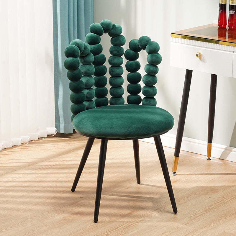 Contemporary Velvet Bead String Trapezoidal Vanity Stool
