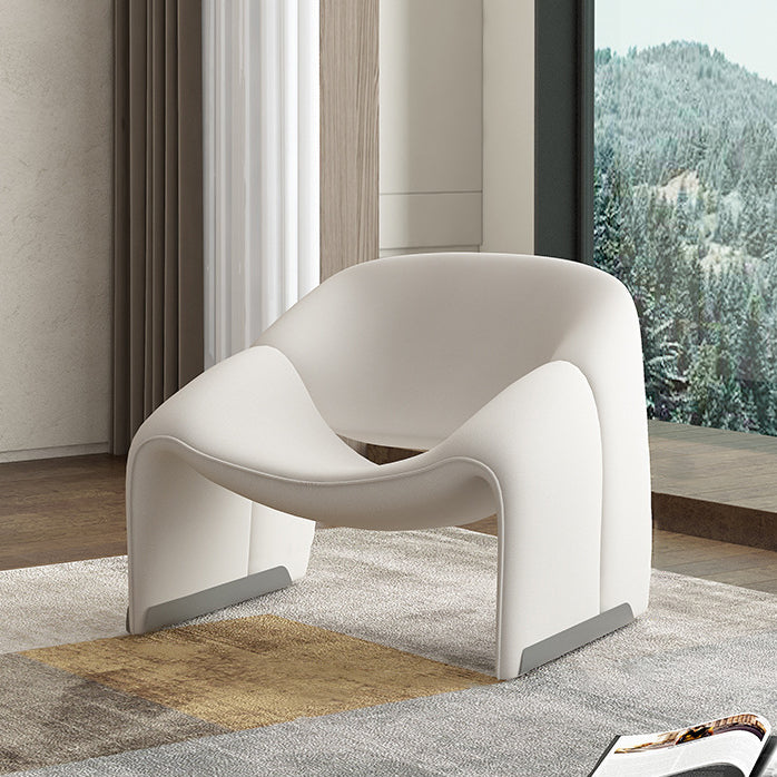 Scandinavian Curved Stainless Steel Lambswool Accent Chair