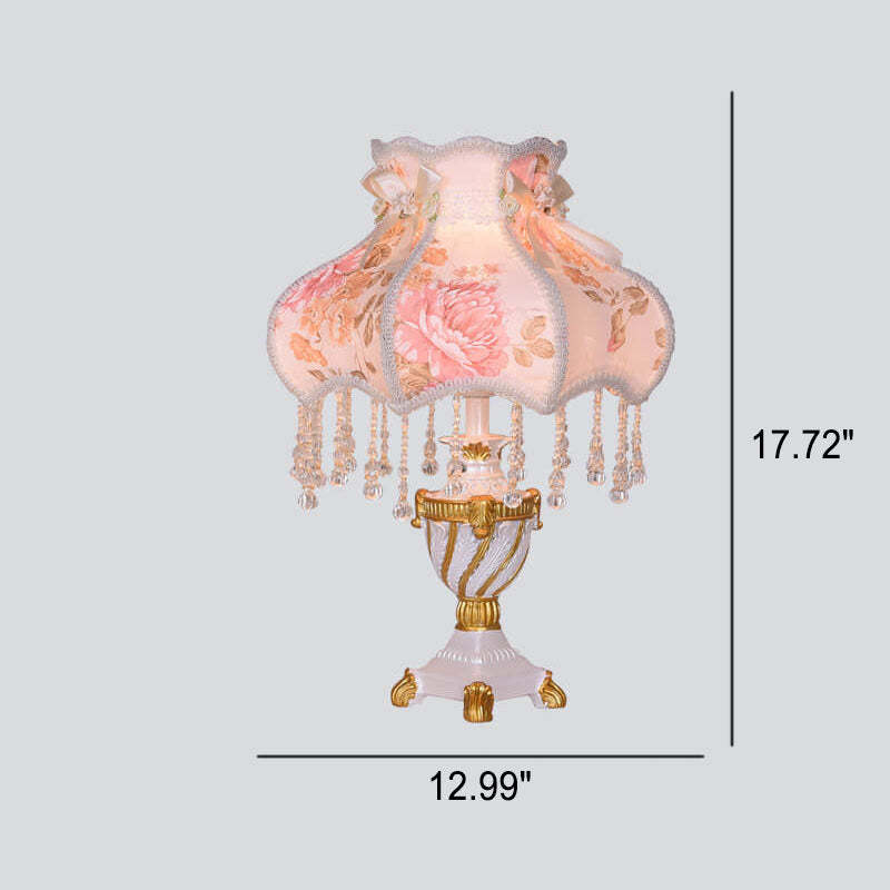 European Luxury  Fabric Lace Resin 1-Light Table Lamp