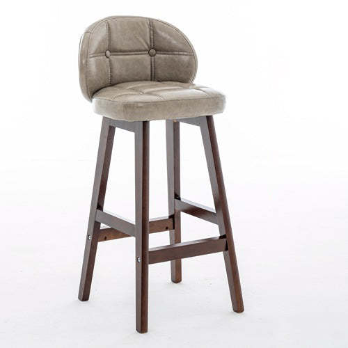 Minimalist Wood Leather Bar Stool — Wood Color / White