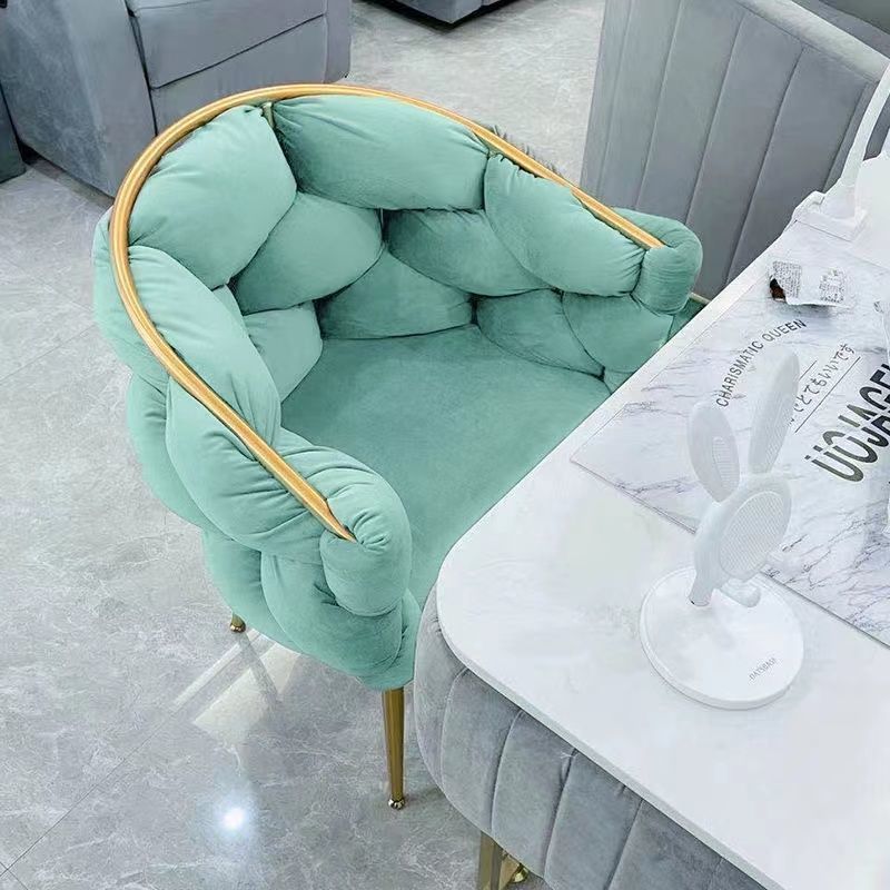 Minimalist U-Shape Metal Leather Vanity Stool — Green
