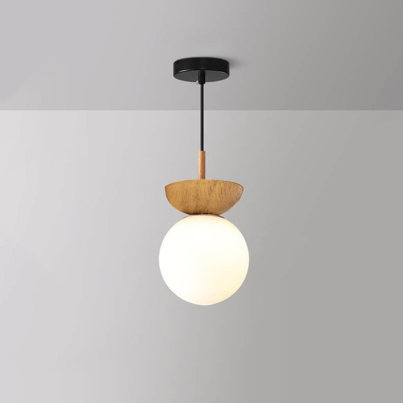 Nordic Japanese Glass Orb Wood Iron Ceiling Light