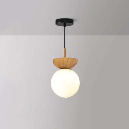 Nordic Japanese Glass Orb Wood Iron Ceiling Light