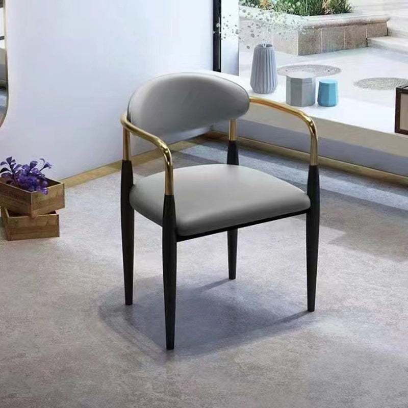 Modern Leather Metal Cushion Dining Chair