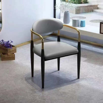 Modern Leather Metal Cushion Dining Chair