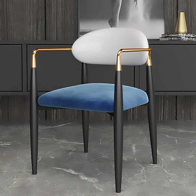 Contemporary Square Velvet Upholstered Dining Chair — Blue Seat   Orange Backrest