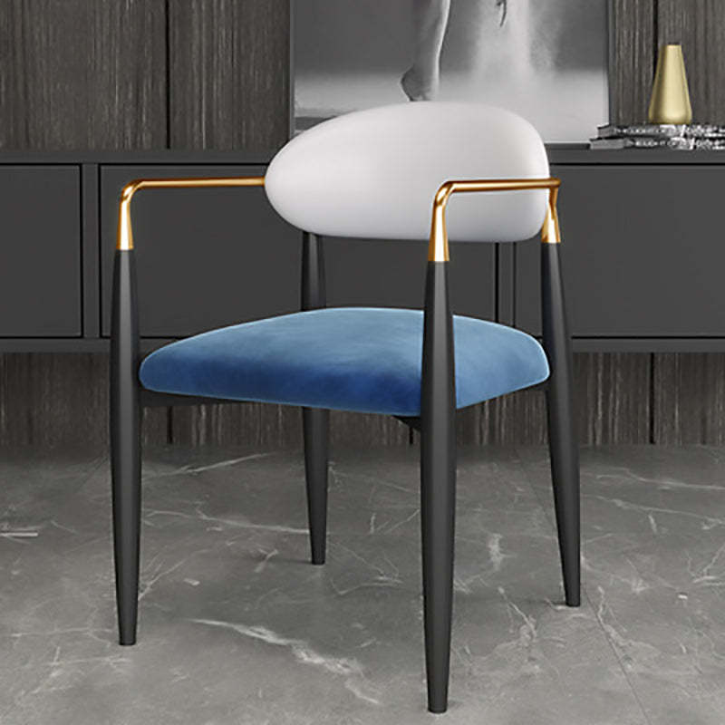 Contemporary Square Velvet Upholstered Dining Chair — Blue Seat   Orange Backrest