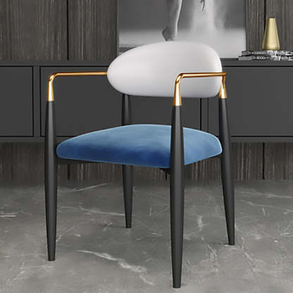 Contemporary Square Velvet Upholstered Dining Chair — Blue Seat   Orange Backrest