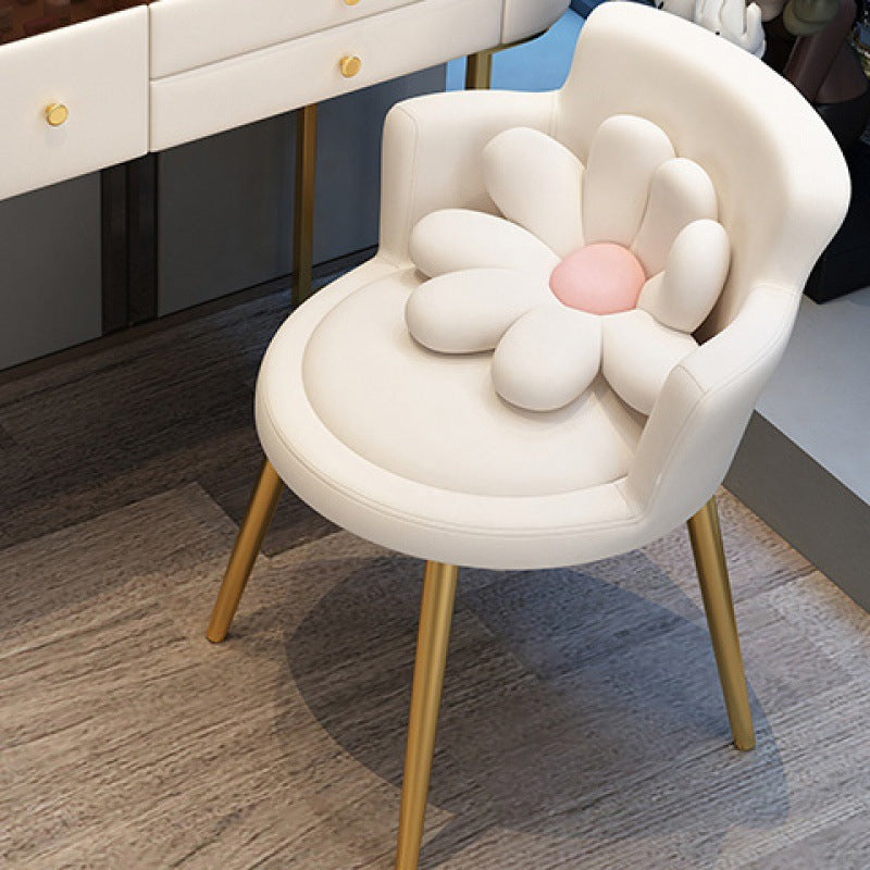Contemporary Floral Velvet Metal Vanity Stool — White / Black