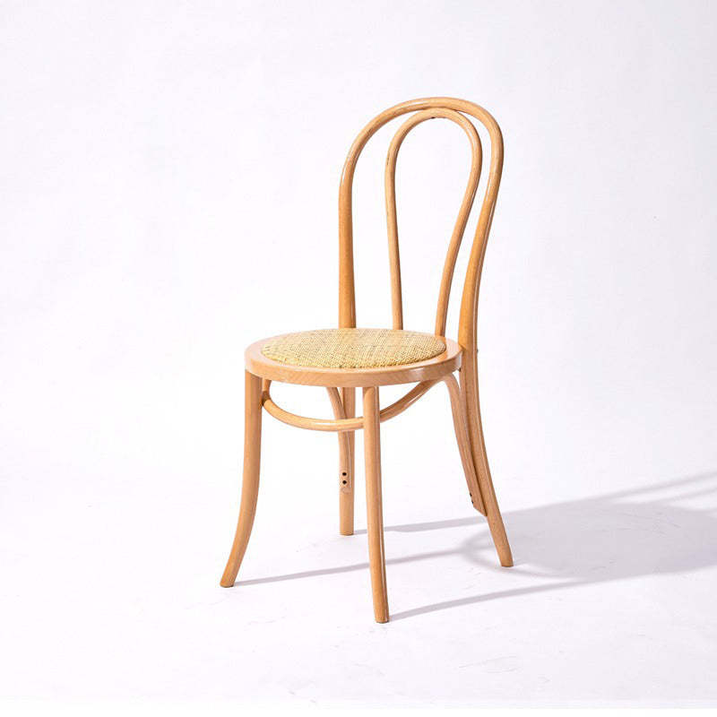 Scandinavian Round Rattan Wood Vanity Stool