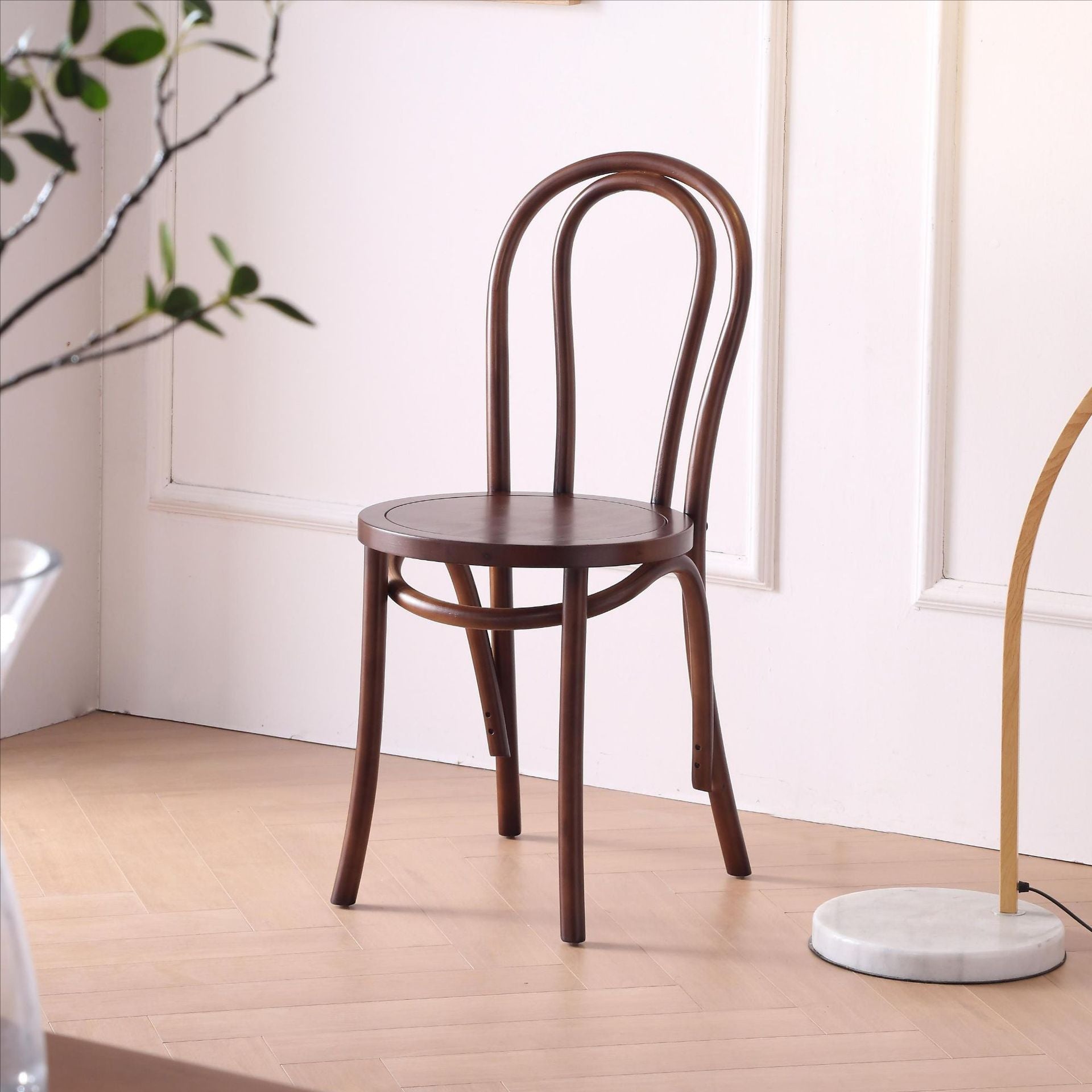 Retro Rattan Beech Metal Arched Dining Chair