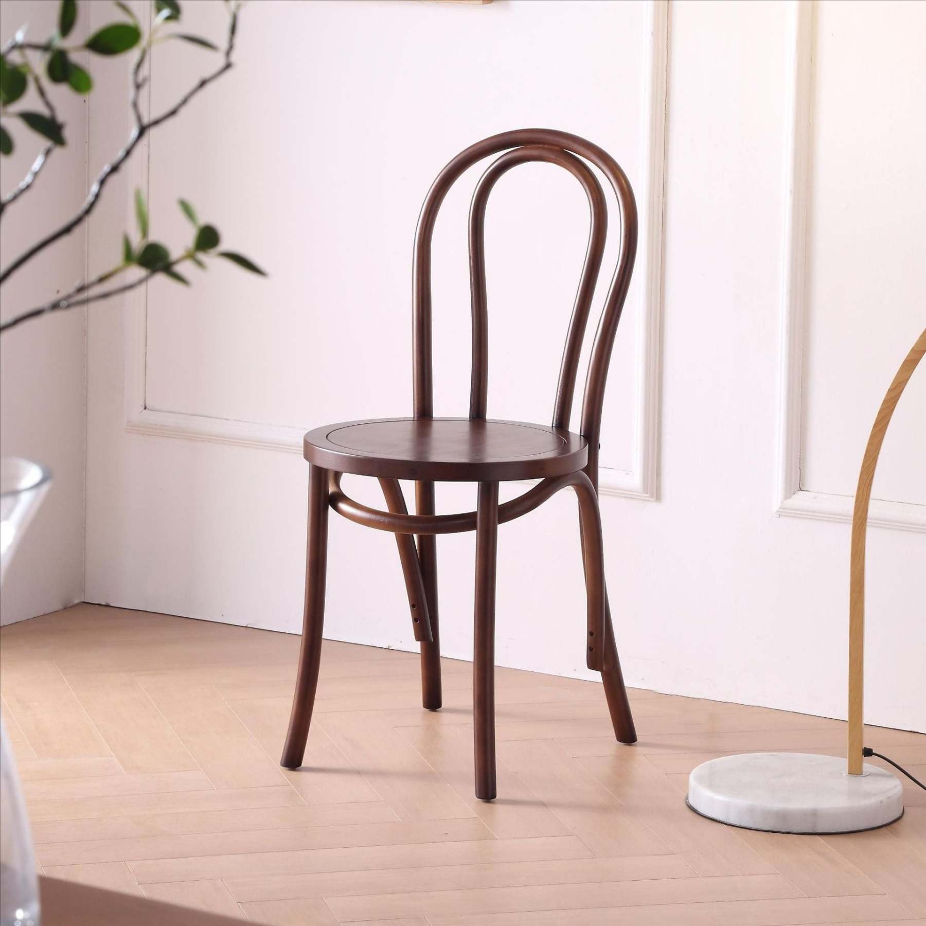 Retro Rattan Beech Metal Arched Dining Chair