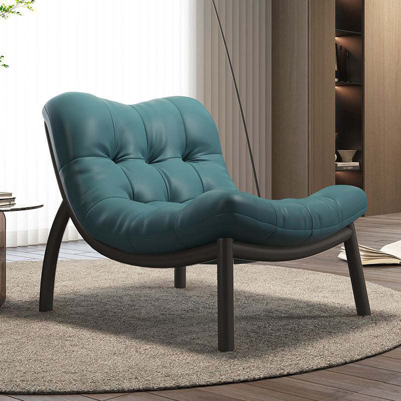 Scandinavian Upholstered Leather Steel Sofa — Wood Color / Blue