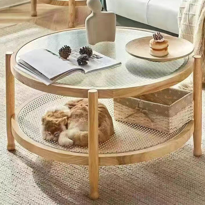 Minimalist Solid Wood Glass Rattan Coffee Table