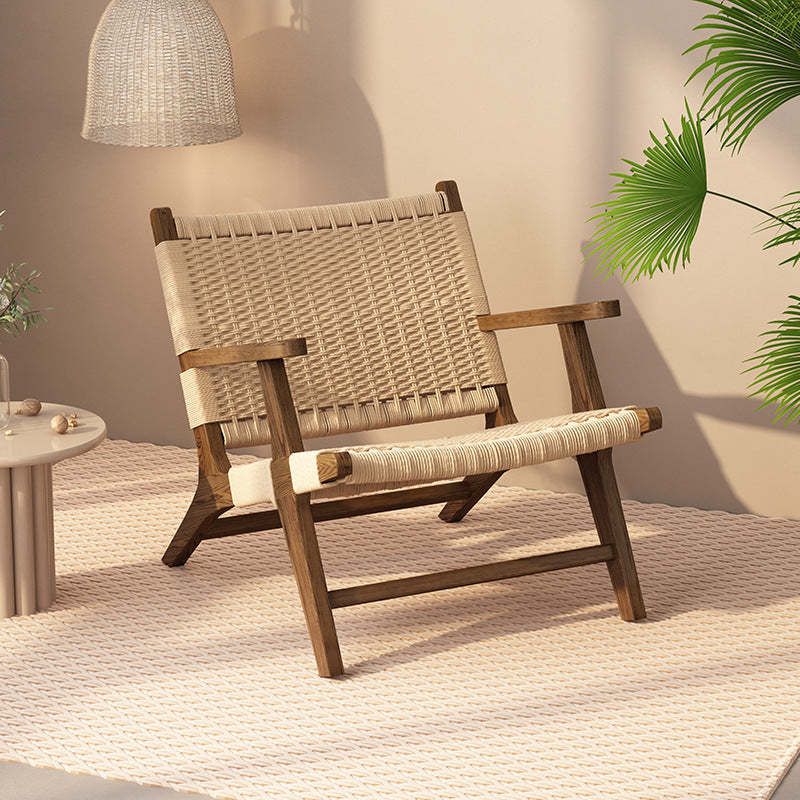 Nordic Woven Wood Rope Accent Chair — With Footrest / Black