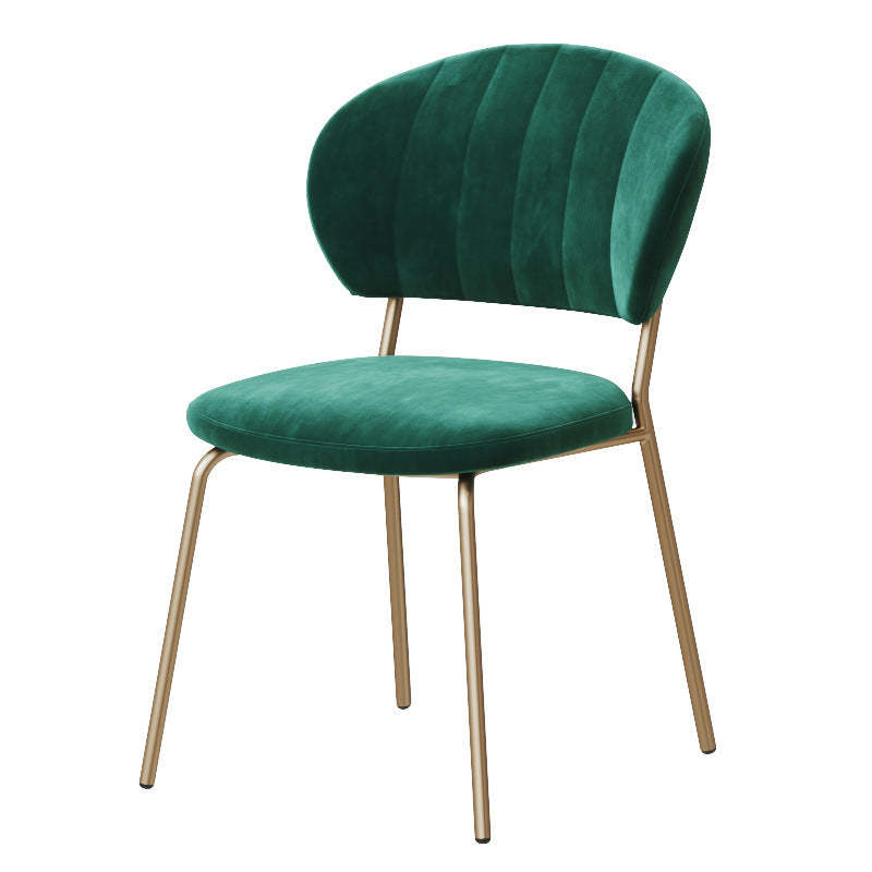 Nordic Round Upholstered Dining Chair — Flannel Grass Green Seat + Black Legs