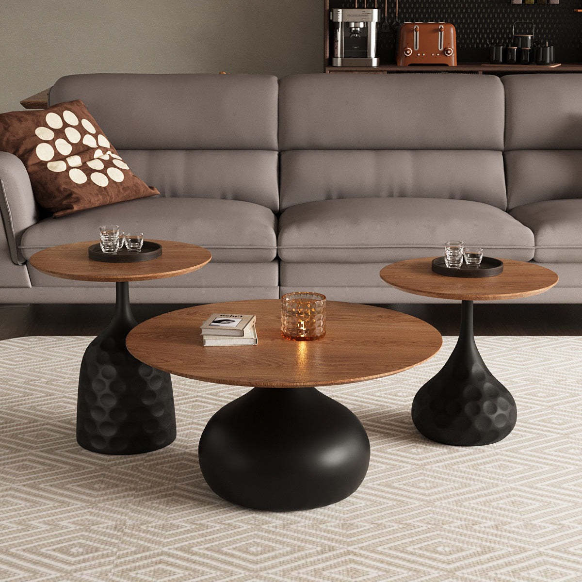 Vintage Orb Solid Wood Carbon Steel End Table — A / Walnut Color