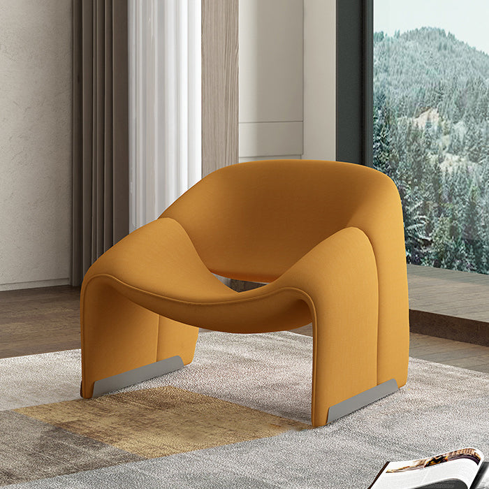 Scandinavian Curved Stainless Steel Lambswool Accent Chair