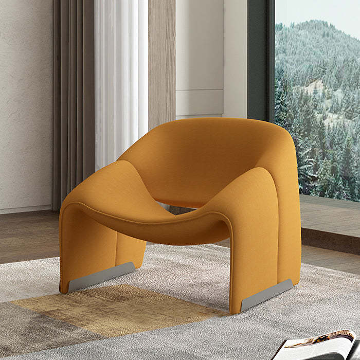 Scandinavian Curved Stainless Steel Lambswool Accent Chair