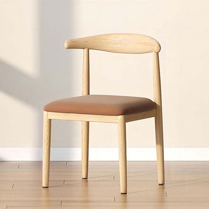 Modern Leather Fabric Steel Dining Chair — Sponge / Wood Color & Gray