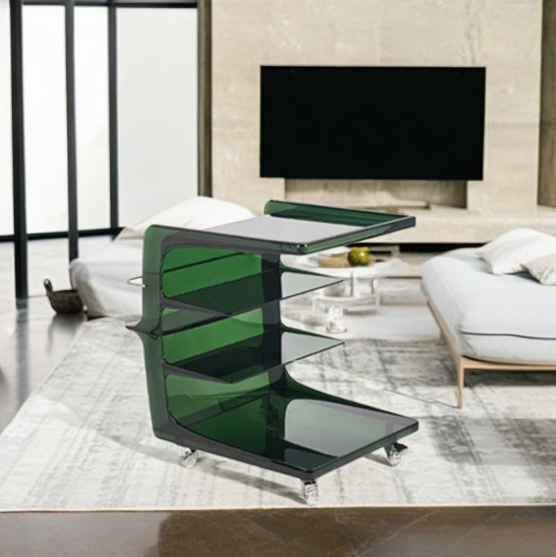Scandinavian Stainless Steel C-Shape End Table