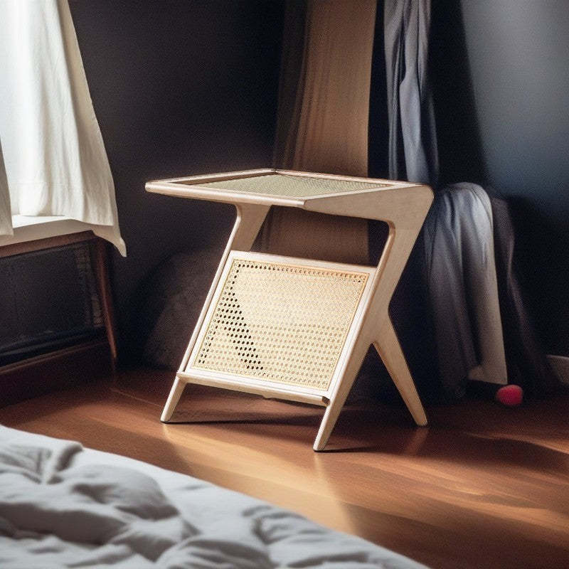 Japanese Rattan Rectangular Side Table 1-Shelf