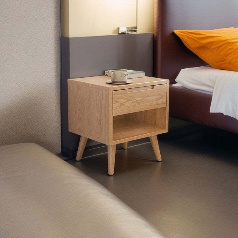 Modern Rubber Wood Bedside Nightstand
