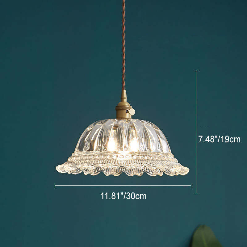 Nordic Vintage Floral Glass Brass Pendant