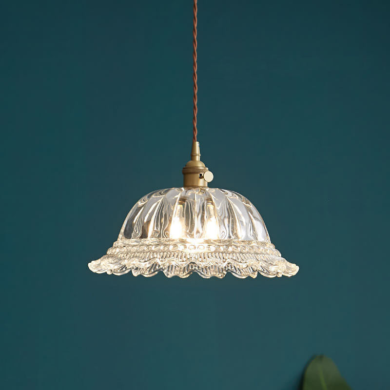 Nordic Vintage Floral Glass Brass Pendant