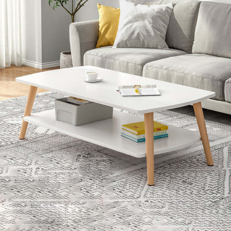 Minimalist Rectangular Wood 2-Tier Coffee Table — Cherry Wood Color