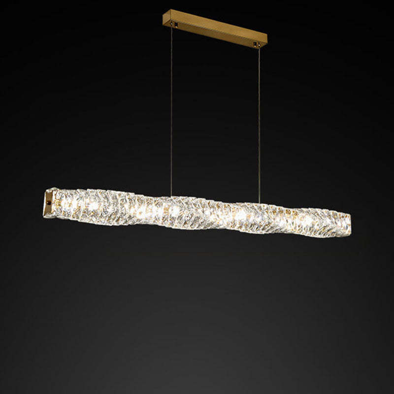 Modern Stainless Steel Crystal Strip LED Island Pendant