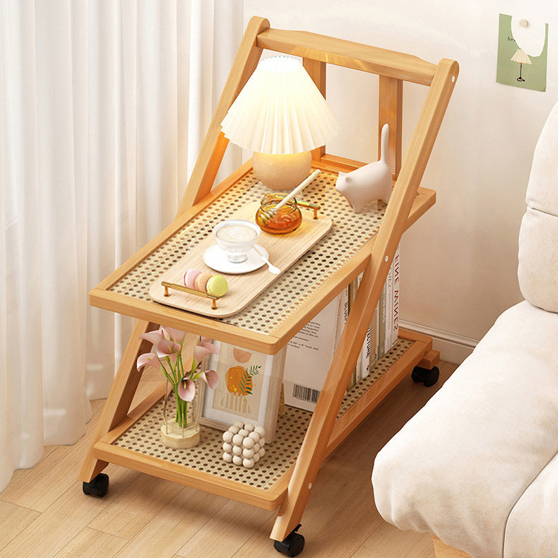 Minimalist Wood Plastic Rattan Acrylic End Table — Walnut Color / Acrylic