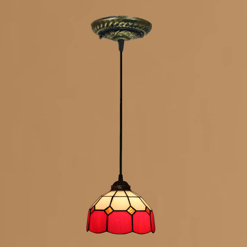 Tiffany European Stained Glass Dome Pendant Light — Red / 110V-120V For US/CA
