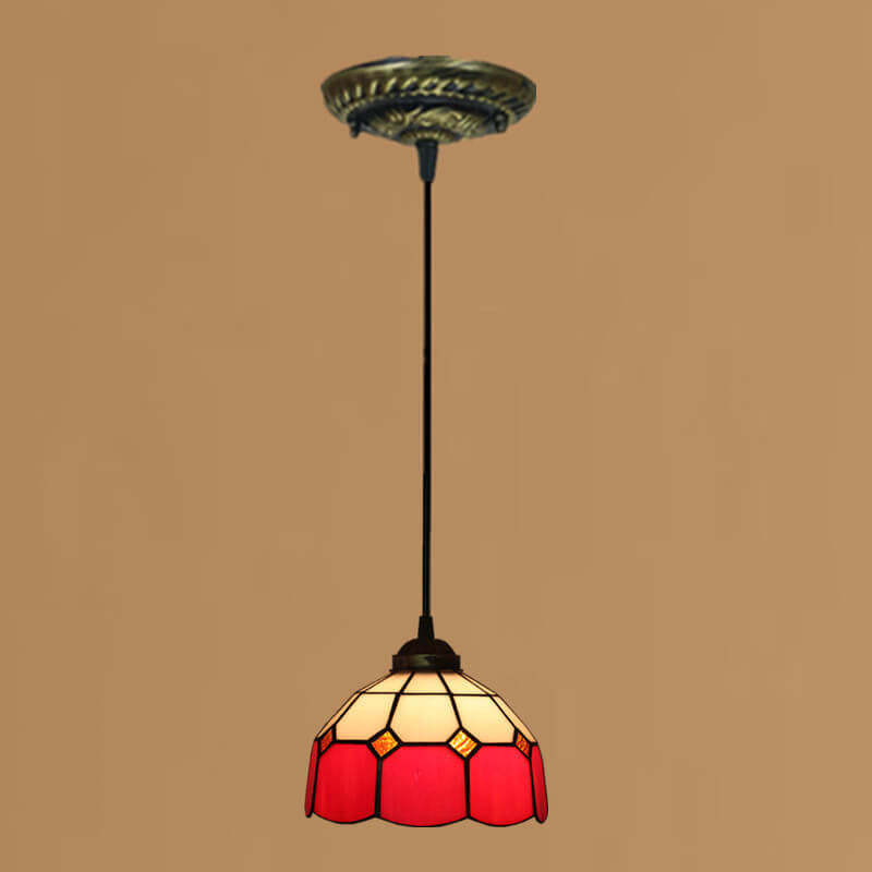 Tiffany European Stained Glass Dome Pendant Light — Red / 110V-120V For US/CA