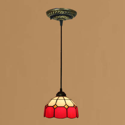 Tiffany European Stained Glass Dome Pendant Light — Red / 110V-120V For US/CA