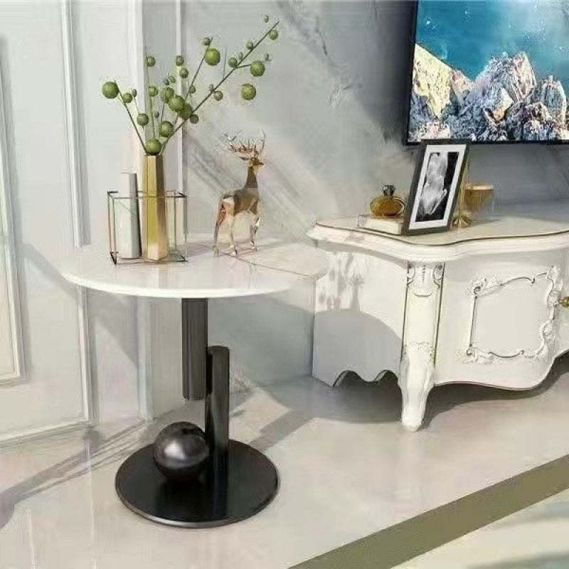 Scandinavian Single-Leg Rock Metal Coffee Table — Gray - Black