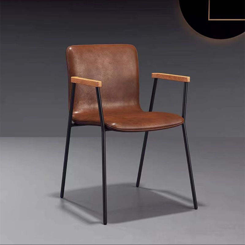 Industrial Upholstered Leather Wood Dining Chair