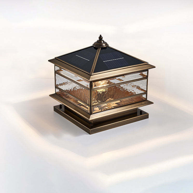 European Brass Glass Square Pillar Landscape Light