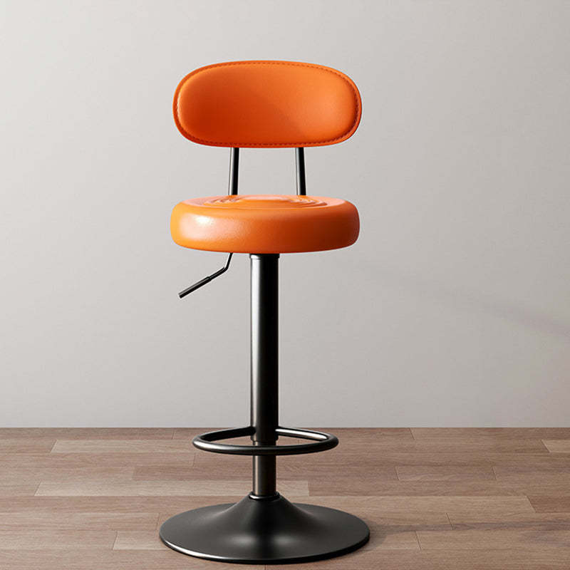 Minimalist Round Curved-Back Leather Metal Bar Stool